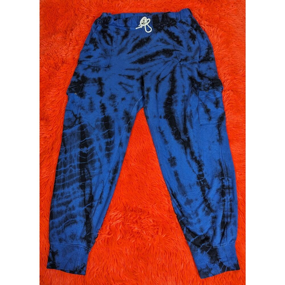 No Boundaries Juniors Blue Tie Dye French Terry Cargo Jogger Pants L 11/13